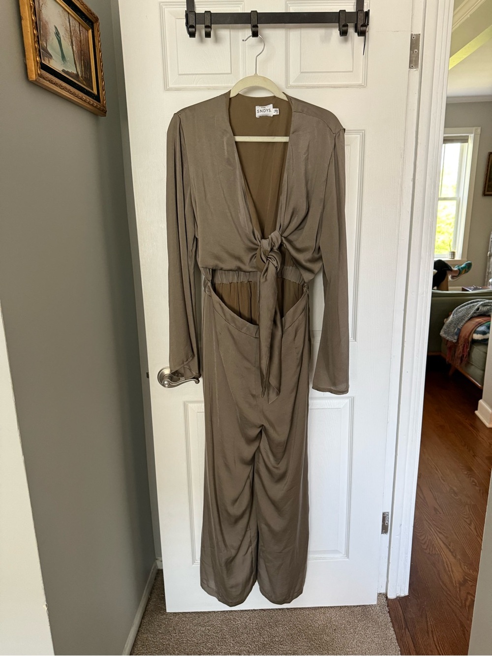 Taupe Tie-Front Jumpsuit